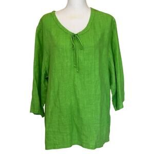 Hot Cotton green linen tunic, 1X, bright, lagenlook, coastal, resort, casual